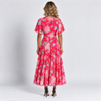 Women's Floral V-Neck Maxi Dress Short Ruffle Sleeves