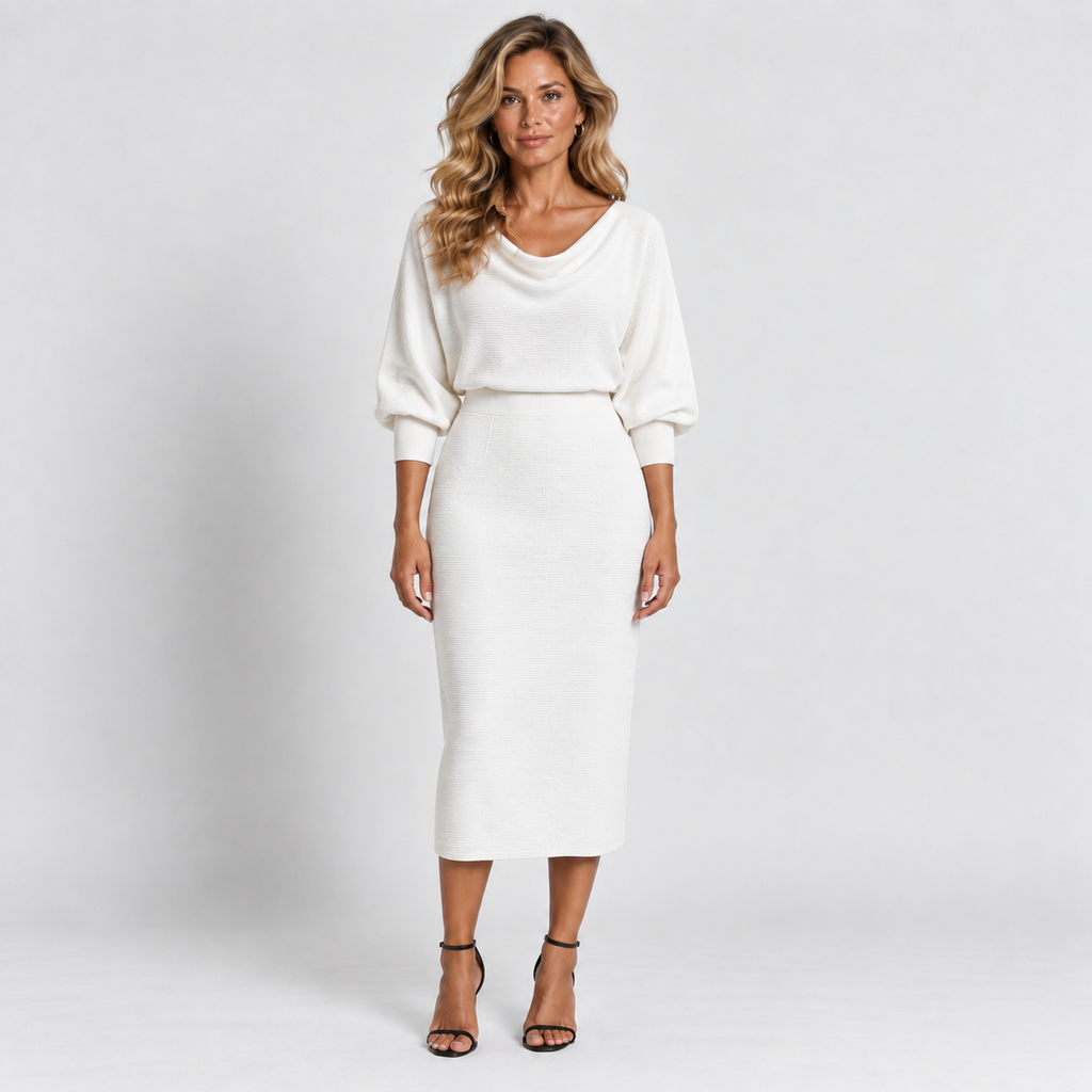 Women's Knitted Midi Dress Cowl Neck Batwing Sleeves