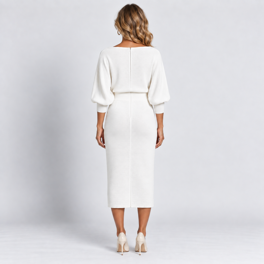 Women's Knitted Midi Dress Cowl Neck Batwing Sleeves
