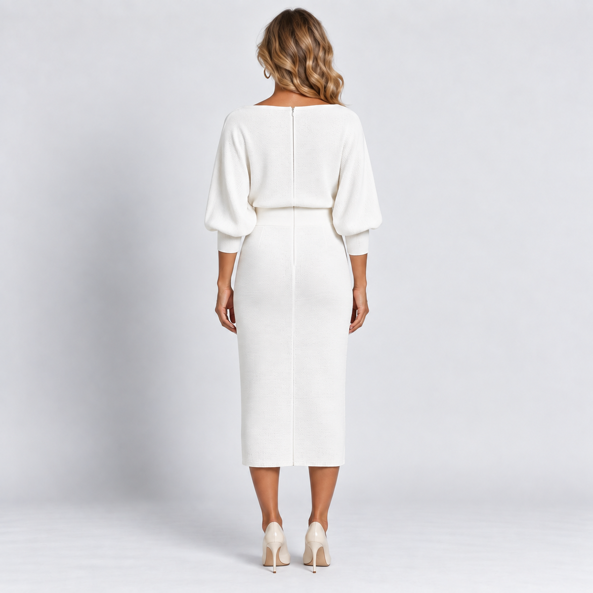 Women's Knitted Midi Dress Cowl Neck Batwing Sleeves