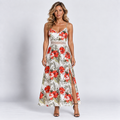 Women's Tropical Floral Cami Maxi Dress Lace Waist Detail